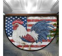 GeMeFv Red White Blue Rooster American Flag Half Round Door Mat, Non-Slip Half Circle Area Rug Doormat Absorbent Half Moon Rug Doormat for Indoor Kitchen Home Decor, 60 x 90cm