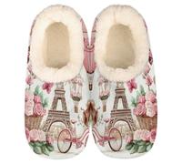 GeMeFv Romantic Paris Eiffel Tower Rose Slippers for Women Slipper Socks Soft House Slippers Shoes for Bedroom Indoor, Winter Cozy Christmas Gifts