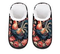 GeMeFv Rooster Cock Chicken Flowers Women's Slippers Memory Foam Slipper Soft Cozy Plush Lined House Slipper Indoor Non-Slip Travel Slippers