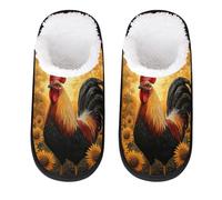 GeMeFv Rooster Sunflowers Yellow Women's Slippers Memory Foam Slipper Soft Cozy Plush Lined House Slipper Indoor Non-Slip Travel Slippers