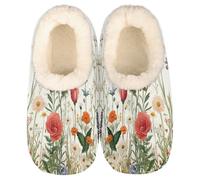 GeMeFv Spring Wild Flowers Pattern Slippers for Women Slipper Socks Soft House Slippers Shoes for Bedroom Indoor, Winter Cozy Christmas Gifts