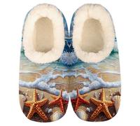 GeMeFv Starfish Shells Seashells Pattern Slippers for Women Slipper Socks Soft House Slippers Shoes for Bedroom Indoor, Winter Cozy Christmas Gifts