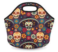 GeMeFv Sugar Skull Flower Neoprene Lunch Bag, Ethnic SkullSmall Insulated Lunch Box Tote Container Snack Bags Travel Picnic Bags for Women Men