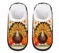GeMeFv Thanksgiving Turkey Pumpkin Women's Slippers Memory Foam Slipper Soft Cozy Plush Lined House Slipper Indoor Non-Slip Travel Slippers