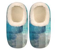 GeMeFv Turquoise Grey Women's Slippers, Abstract Art Non-Slip House Slipper Socks, Plush Lined Slippers Shoes for Girls Boys Teens Indoor Bedroom, Turquoise Grey, M