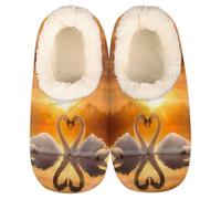 GeMeFv Two Swans Sunset Slippers for Women Slipper Socks Soft House Slippers Shoes for Bedroom Indoor, Winter Cozy Christmas Gifts