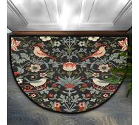 GeMeFv Vintage Birds Half Round Door Mat, Ethnic Flower Non-Slip Half Circle Area Rug, Dirt Trapper Doormat, Absorbent Half Moon Rug for Indoor Kitchen Bedroom, 60 x 90cm