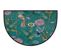 GeMeFv Vintage Flower Bird Half Round Door Mat Green Non-Slip Half Circle Area Rug Doormat Washable Half Moon Rug for Indoor Outdoor Kitchen Bedroom Home Decor