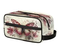 GeMeFv Watercolor Red Butterfly Toiletry Bag Hanging Cosmetic Bag Portable Travel Makeup Bag Large Capacity Shaving Bag for Men Women, Watercolor Red Butterfly, 10.5×4.4×5.3 in