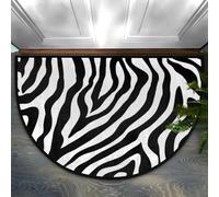 GeMeFv Zebra Skin Half Round Door Mat, Black White Stripe Non-Slip Half Circle Area Rug Doormat Absorbent Half Moon Rug for Indoor Kitchen Bedroom Home Decor