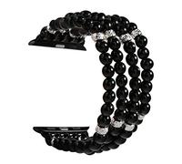 GEMEK Compatible with Apple Watch Strap 42/44/45/49mm Women iWatch Straps Series 9/8/7/6/5/4/3/2/1, Handmade Beaded Elastic Stretch Pearl Bracelet Replacement Band for Girls Wristband (Black)