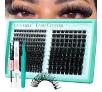 GEMERRY Cluster Lashes Kit 100D+200D Lash Extension Kit DIY Eye Lashes Fluffy Russian Eyelashes Extensions Curly Durable Individual Eyelashes With Bond and Seal Tweezer (8-16mm Kit)