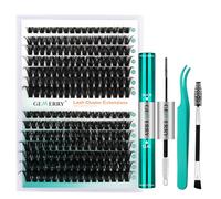 GEMERRY Lash Extension Kit 280Pcs Lash Clusters DIY Individual Eyelash Extension Kit D Curl Volume Cluster Lashes Wispy with Lash Bond and Seal and Lash Tweezers (80D+100D-0.07D,10-18MIX-KIT)