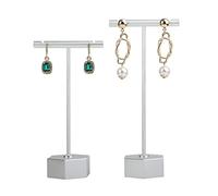 GemeShou 2pcs Silver T Bar earring display stand for show, Metal jewelry earring holder for selling, Boutique store earring photography props【Silver-Hexagon Base 2pcs】