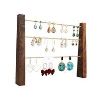 GemeShou 3 Tiers Walnut Earring display stands for selling, Wooden Jewelry Shelf, Earring Storage Organizer, Brass earring holders with 42 holes for stud Dangle Hoop【Walnut 3-Tier】