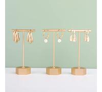 GemeShou 3pcs Earring T Stand, Gold earring display holder for selling, Small earring T Bar stand, Metal Jewelry Organizer for Show Online Store Photography Props 【3pcs Height 11.5cm】