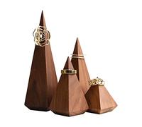 GemeShou 4pcs Brown Jewelry Ring Display stands for selling, Wood Ring cone holders, Retail jewelry Ring Storage Organizer, Perfect online Business Room Decoration【Walnut Wood Pyramid 4 pcs】