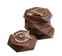 GemeShou 5pcs Walnut Jewelry display Tray for selling, Wooden hexagon display riser for jewelry, Jewelry retail shop display stand, photography props【Walnut Hexagon 5pcs Large】