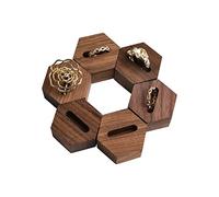 GemeShou 6pcs Wood Jewelry Ring Storage organizers, Retail ring display slot stand, Small walnut Jewelry ring holder tray for Girl Woman Room Decoration【Walnut-Hexagon 6pcs】