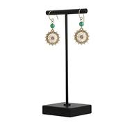 GemeShou Black earring T Stand, Metal Earring Display stand for selling, Small Jewelry earring storage organizer, Mini earring holder for online Photography Props【Black-Square Base】
