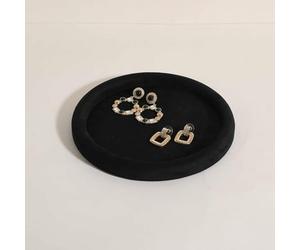 GemeShou Gemehou Round Jewelry Organizer plate, Top Microfiber velvet Jewerly display tray, Empty Jewelry showcase tray for Necklace Bracelet Ring Earring Watch (Black-Medium)