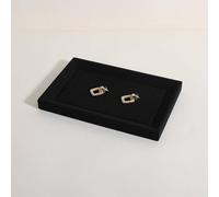 GemeShou Gemehou Square velvet Jewerly display tray, Nightstand Jewelry Organizer plate, Stackable Empty Jewelry showcase tray for Necklace Bracelet Ring Earring Watch (Black-Small)