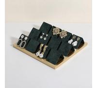 GemeShou Golden coated earring display stand for selling, velvet stud earring holder for jewelry display, Jewlery earring storage organizer tray, studs holder jewelry organizer【Green】