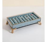 GemeShou velvet slots Ring holder for jewelry organizer, Light blue earring ring display stand for selling, felt ring jewelry holder tray showcase【Velvet slots Ring Holder-Light blue】