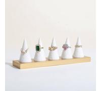 GemeShou White jewelry ring display holder for selling, velvet ring cone display stand, cute cone shaped ring holder with golden coated base,Small jewelry storage organizer【Ring holder 5 Cone-white】