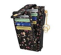 Gemfit Slim Small Card Wallet for Women - Cute Card Holder Wallets with Keychain Credit RFID Blocking Holds 7 Cards, Leather Fashion Design for Female Ladies Teen Girls, Grow Flower