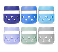 Gemice 6-Pack Glass Overnight Oats Jar with Silicone Sleeves, 300ml Overnight Oats Containers with Lids, Salad Breakfast Pots Mason Jars for Chia Pudding Granola Yoghurt Porridge Cereals
