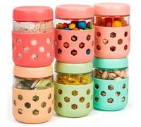 Gemice 6-Pack Glass Overnight Oats Jar with Silicone Sleeves, 500ml Overnight Oats Containers with Lids, Salad Breakfast Pots Mason Jars for Chia Pudding Granola Yoghurt Porridge Cereals