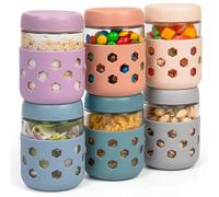 Gemice 6-Pack Glass Overnight Oats Jar with Silicone Sleeves, 500ml Overnight Oats Containers with Lids, Salad Breakfast Pots Mason Jars for Chia Pudding Granola Yoghurt Porridge Cereals