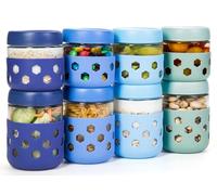 Gemice 8-Pack Glass Overnight Oats Jar with Silicone Sleeves, 500ml & 300ml Overnight Oats Containers with Lids, Salad Breakfast Pots Mason Jars for Chia Pudding Granola Yoghurt Porridge Cereals