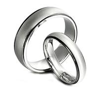 Gemini Free Engrave His & Her Two Tone Black & Silver Matt Wedding Bands Matching Titanium Rings Set