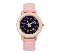 Gemini Horoscope Circle Womens Elegant Watch Analogue Quartz Watch Leather Band Wristwatch