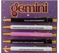Gemini Humorous Quote Pens Set, Gold Accent Ballpoint Pens with Funny Sayings, 5 Pack Gift Set | Novelty Zodiac Gift Secret santa