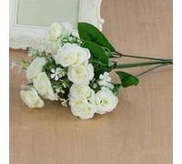 Gemini_mall® 1 Bunch of Ivory Rose Artificial Flower Bouquet Home Office Decor Blue