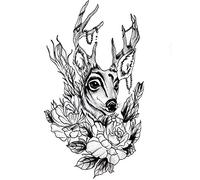 Gemini_mall® 1 Sheet Black Deer Flower Temporary Tattoos Fashion Body Art Sticker Decal Fake Tattoo Stickers Transfers for Men and Women