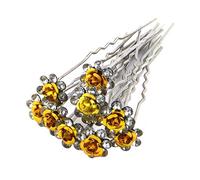 Gemini_mall® 10 x Rose Flower Rhinestone Hair Pins Party Prom Wedding Bridal Bridesmaid Clips (Yellow)