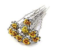 Gemini_mall 10Pcs Flower Diamante Crystal Hair Pins Party Prom Wedding Bridal Bridesmaid Clips Yellow