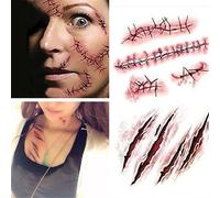 Gemini_mall® 2 Sheets Waterproof Temporary Tattoo Sticker Terror Wounds Realistic Blood Injury Scar Fake Tattoos for Halloween Party Prop and Cosplay