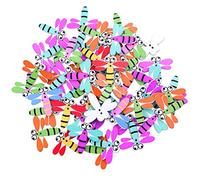 Gemini_Mall® 50 x Assorted Cute Dragonfly Wooden Buttons 2 Holes for Sewing Scrapbooking Craft