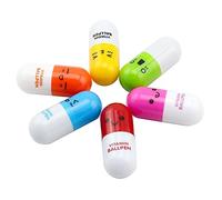 Gemini_mall® 6pcs Mini Retractable Pill Ball Point Pen Micro Tiny Cute Novelty Capsule Ballpen Favor Gift Telescopic (Random Colour)
