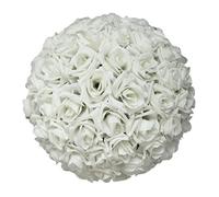 Gemini_mall® 8 Inch Artificial Ivory Rose Flower Ball Round Pompom Table Centrepiece Garland Wedding Party Decoration (White, 8 inch)