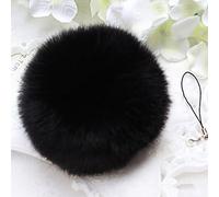 Gemini_mall® 8cm Faux Fur Pom Pom Ball DIY Cellphone Car Handbag Charm Keychain Key Ring Pendant Decor (8cm, Black)