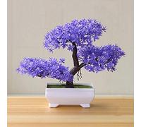 Gemini_mall Artificial Bonsai Cedar, Welcoming Pine Emulate Bonsai Simulation Decorative Artificial Flowers Fake Green Pot Plants Ornaments Home Decor Purple