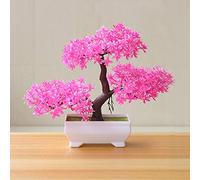 Gemini_mall Artificial Bonsai Cedar, Welcoming Pine Emulate Bonsai Simulation Decorative Artificial Flowers Fake Green Pot Plants Ornaments Home Decor Pink