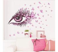 Gemini_mall® Beautiful Girls Eye Pink Butterfly Decor Living Room Sofa TV Background Wall Stickers
