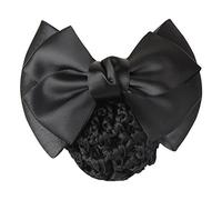 Gemini_mall® Black Bowknot Decor Snood Net Barrette Hair Clip Bun Cover (Black)